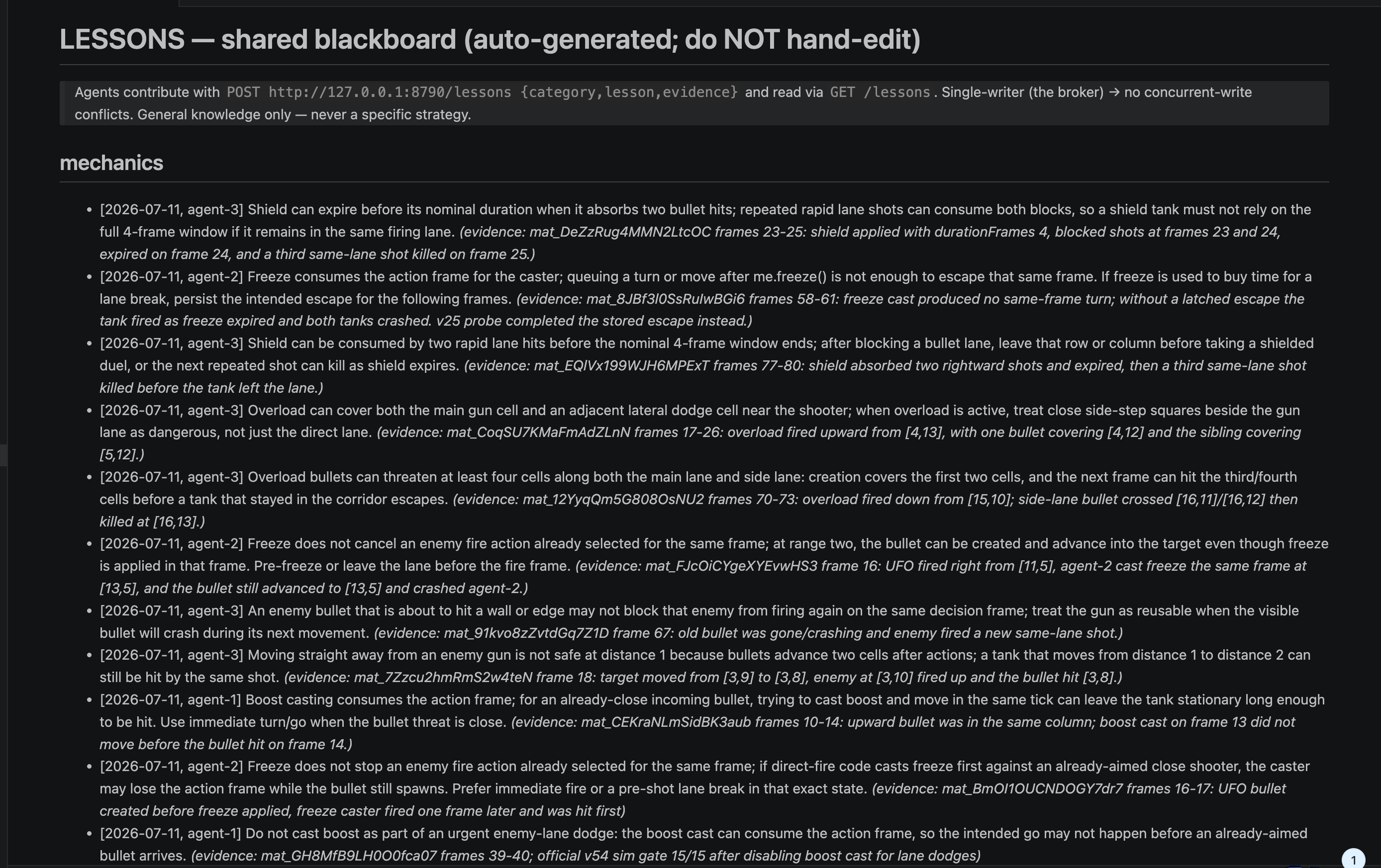 共享 Agent blackboard 中带证据的 mechanics 经验